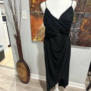 Adrianna Papell Black Asymmetrical Ruched Midi Dress